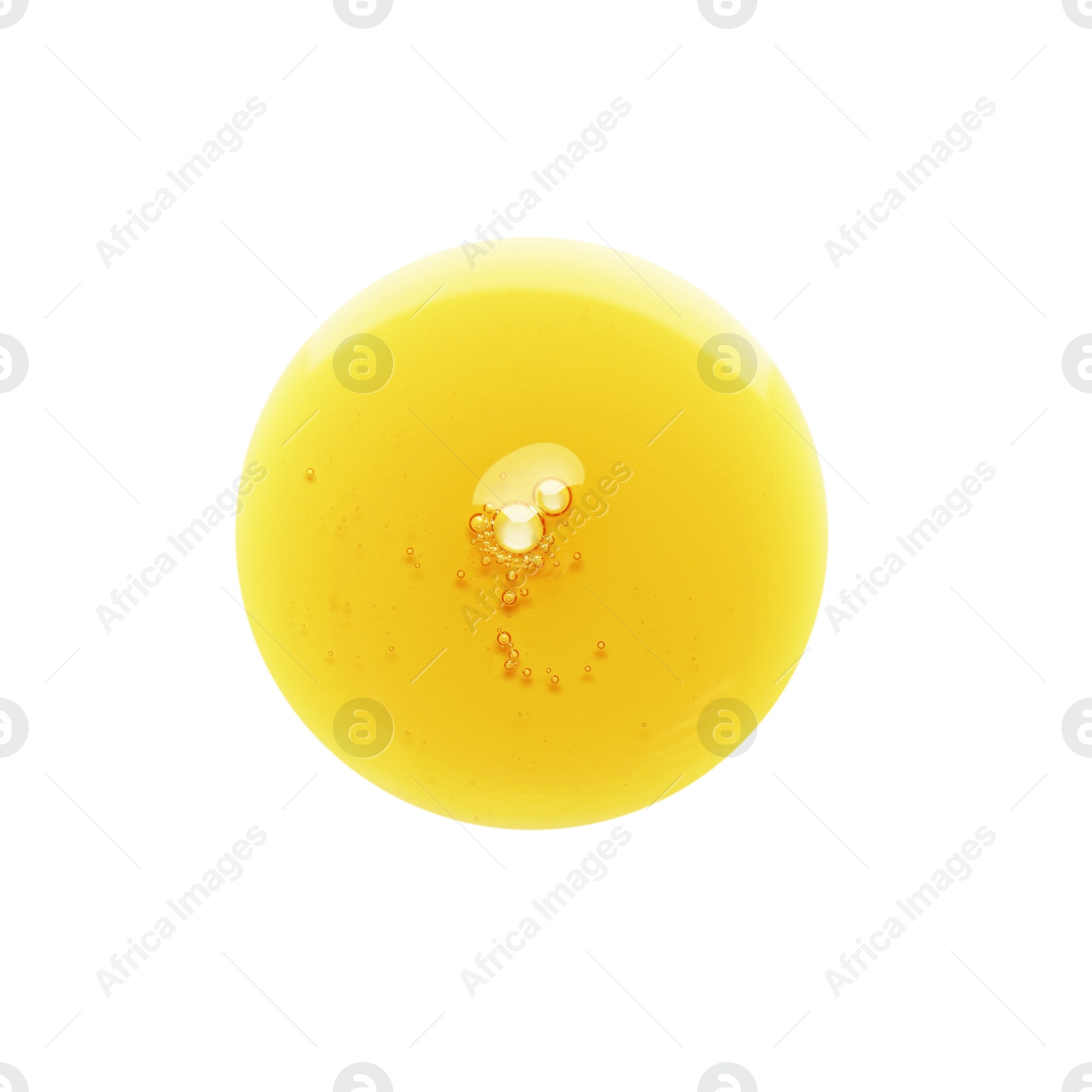 Photo of Essential oil drop isolated on white, top view. Cosmetic product