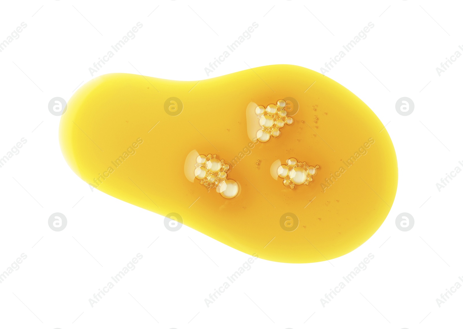 Photo of Essential oil drop isolated on white, top view. Cosmetic product