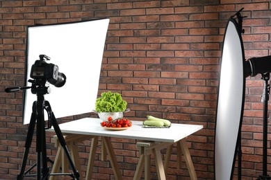 Photo of Shooting food in photo studio with professional lighting equipment