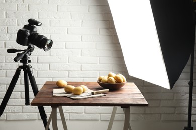 Photo of Shooting food in photo studio with professional lighting equipment