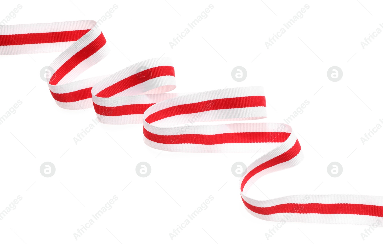 Photo of One colorful striped ribbon isolated on white