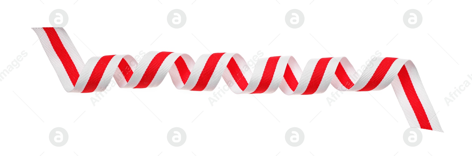 Photo of One colorful striped ribbon isolated on white