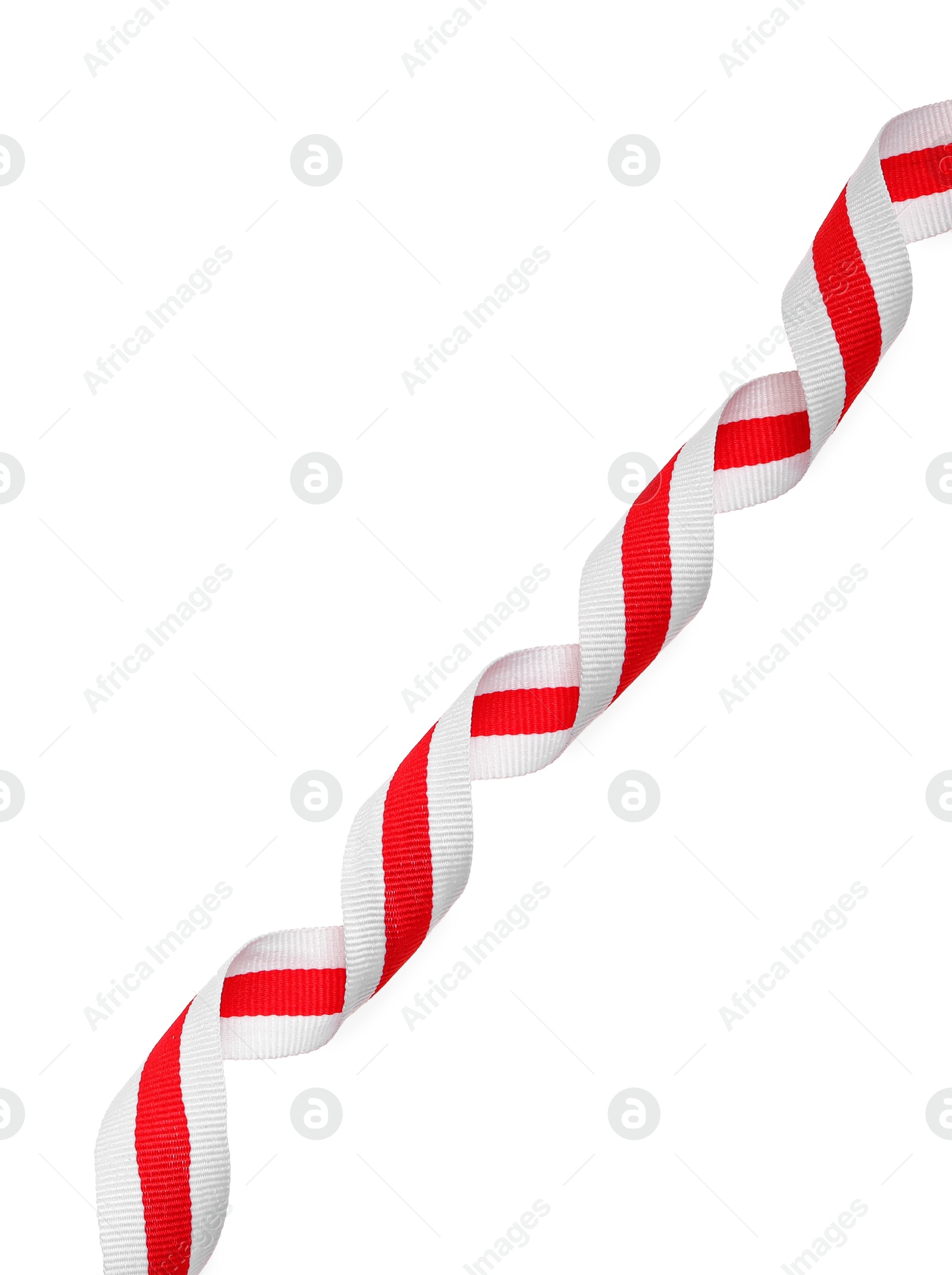 Photo of Colorful striped ribbon isolated on white, top view