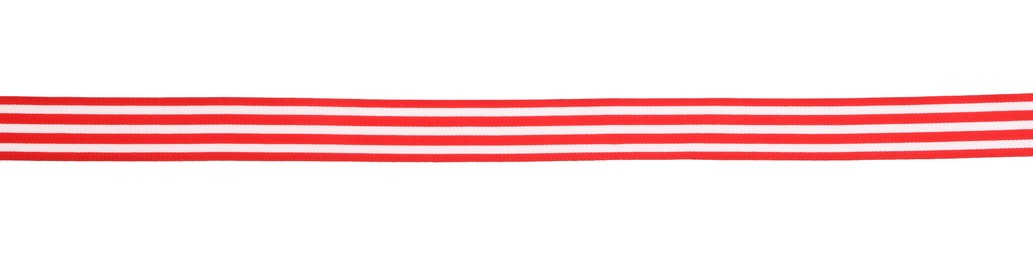 Photo of One colorful striped ribbon isolated on white