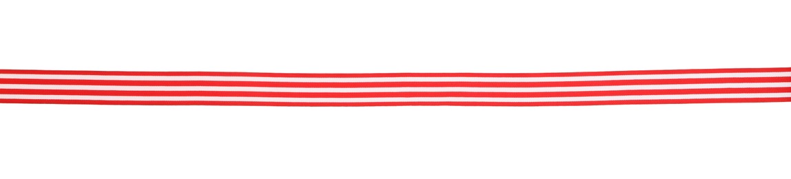 Photo of One colorful striped ribbon isolated on white