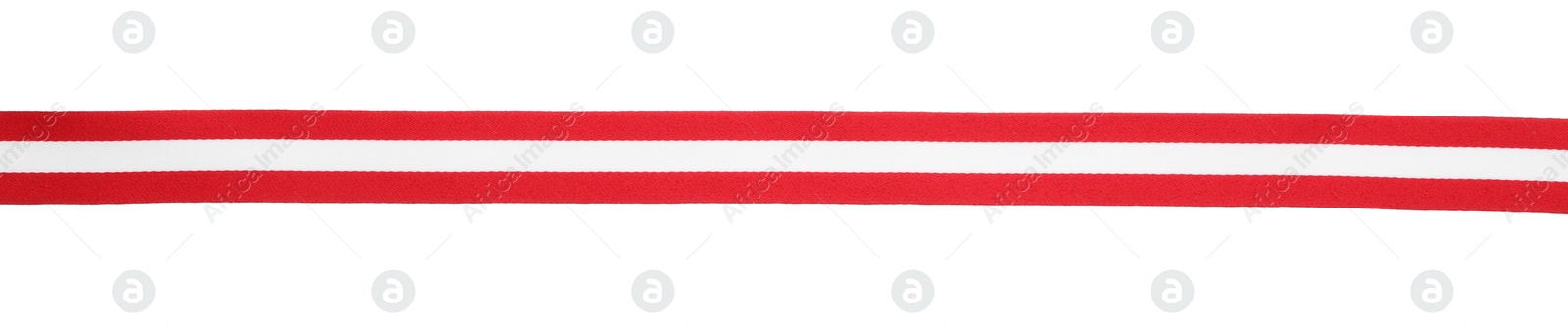 Photo of Ribbon in colors of Austrian flag isolated on white