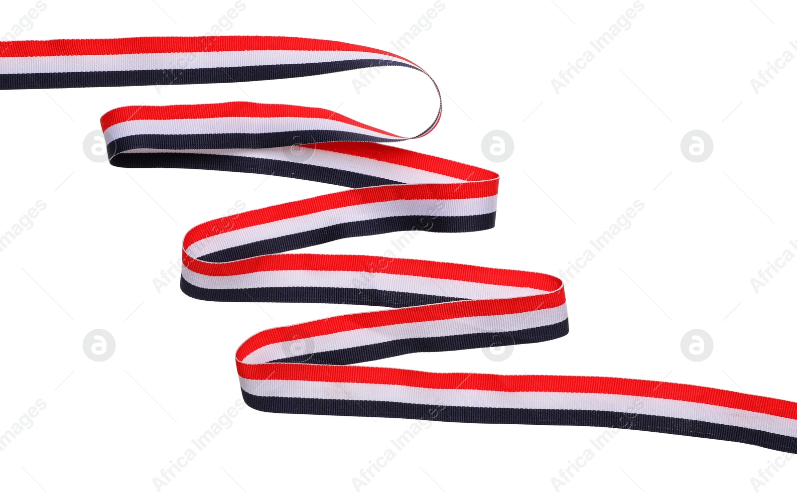 Photo of Ribbon in colors of Yemeni flag isolated on white, top view