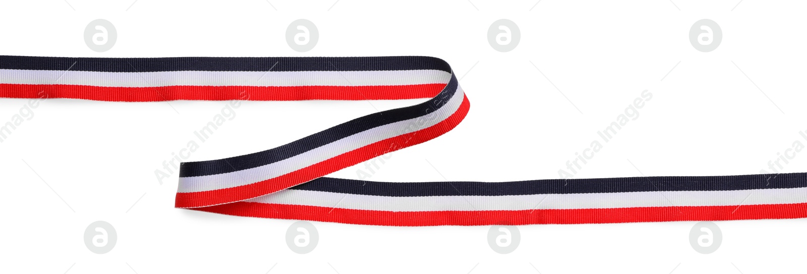 Photo of Ribbon in colors of Yemeni flag isolated on white, top view