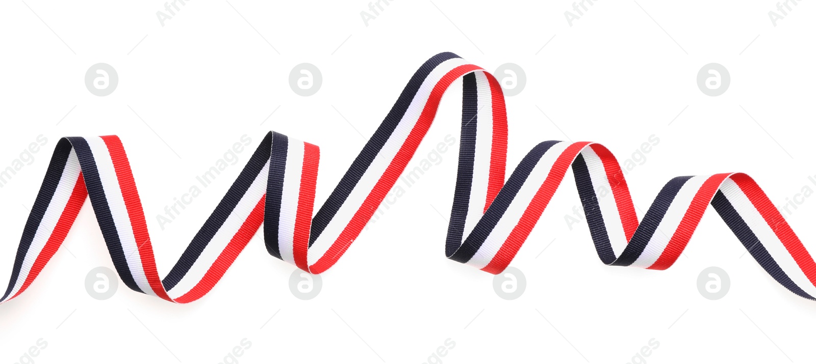 Photo of Ribbon in colors of Yemeni flag isolated on white, top view