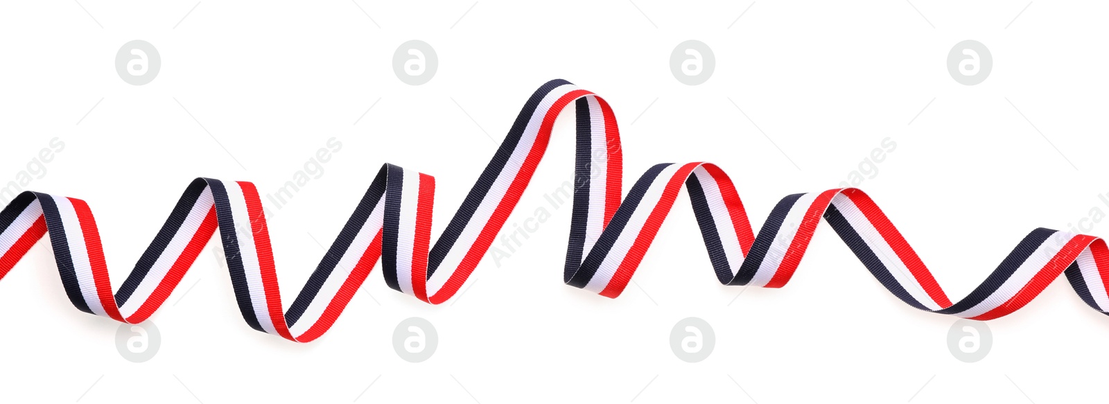 Photo of Ribbon in colors of Yemeni flag isolated on white, top view