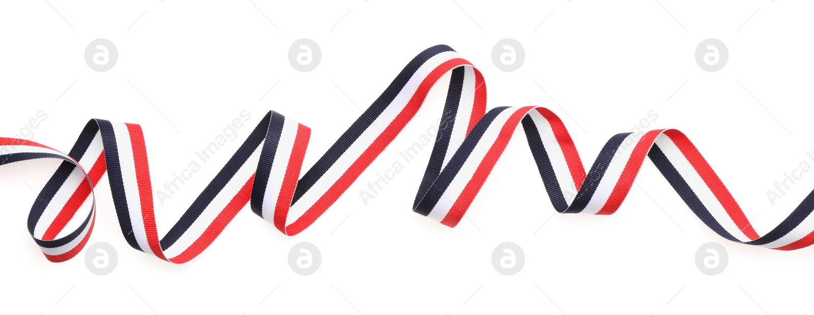 Photo of Ribbon in colors of Yemeni flag isolated on white, top view