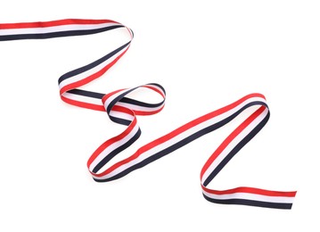 Photo of Ribbon in colors of Yemeni flag isolated on white, top view