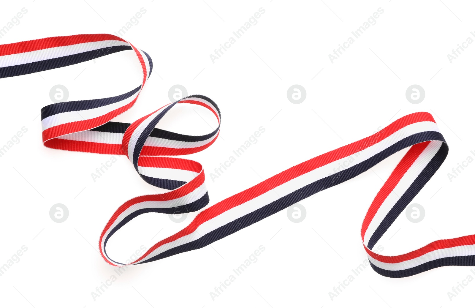 Photo of Ribbon in colors of Yemeni flag isolated on white, top view