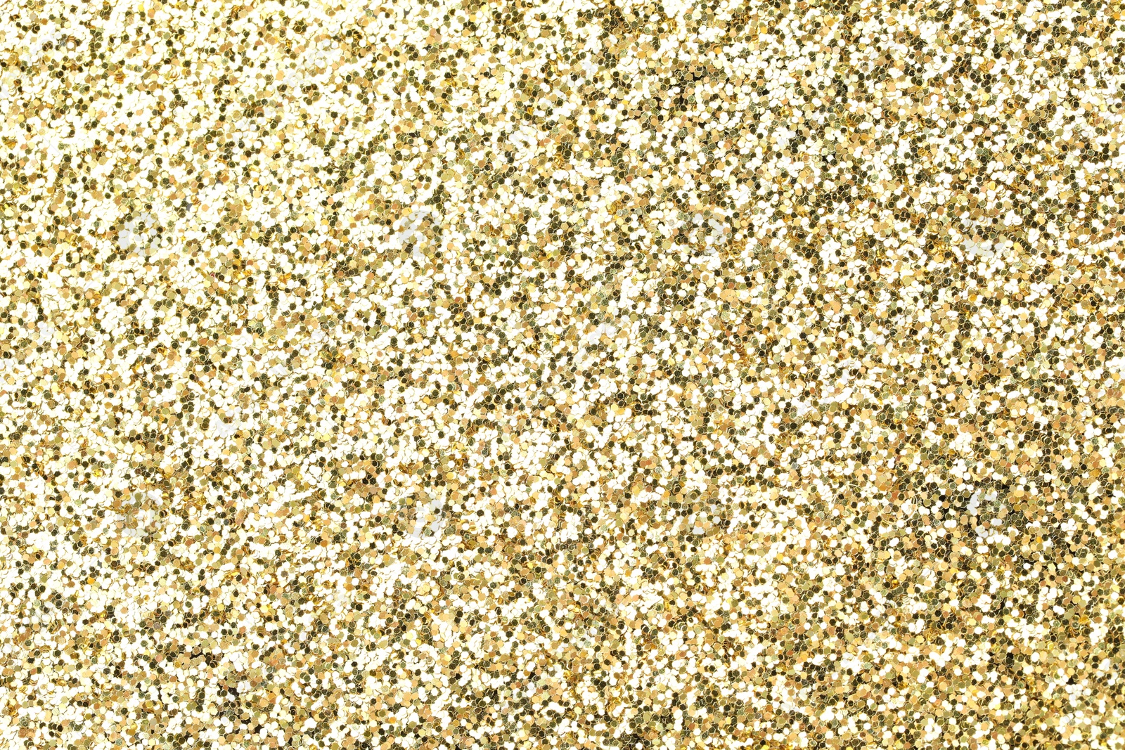 Photo of Beautiful shiny golden glitter as background, top view