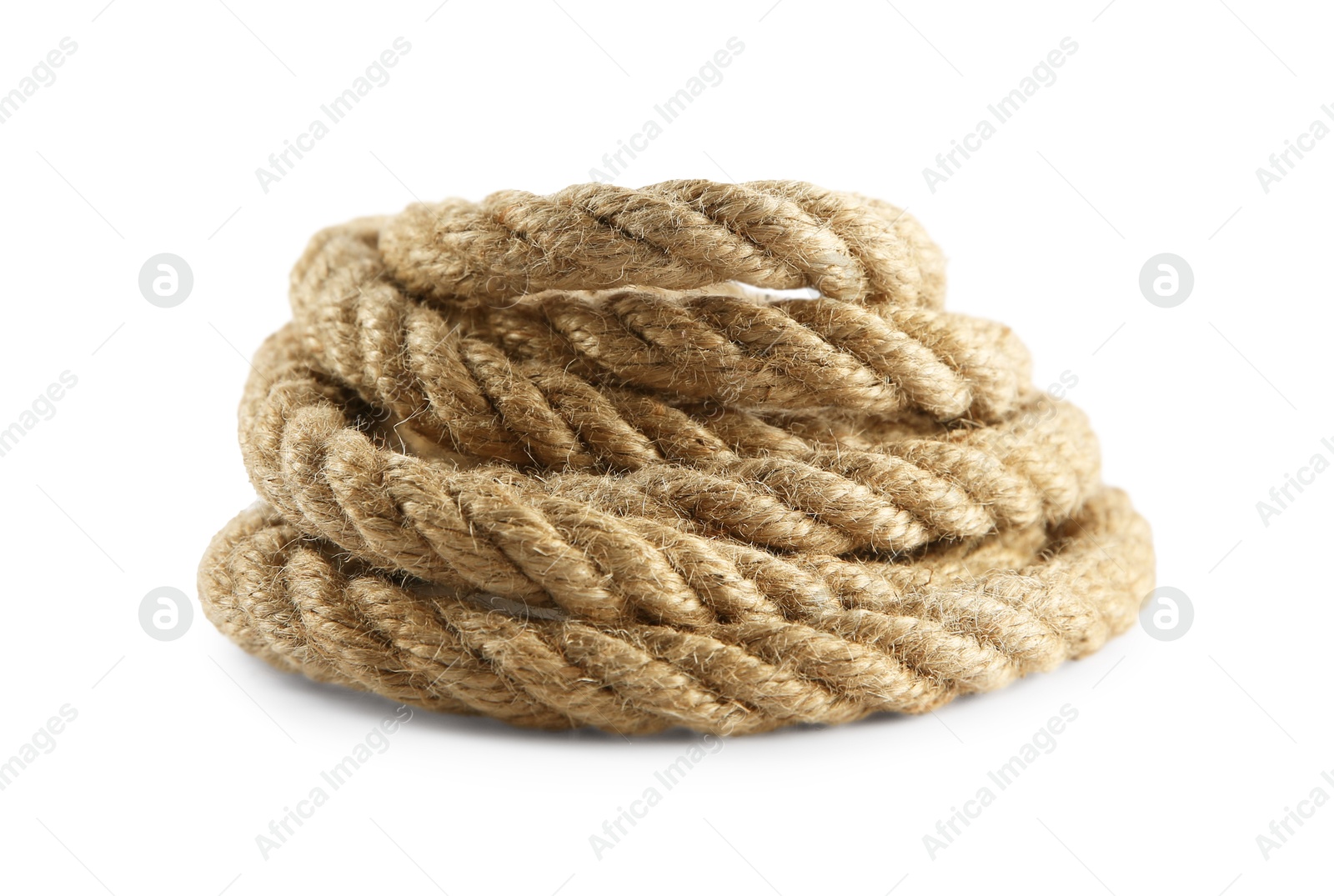 Photo of Bundle of hemp rope isolated on white