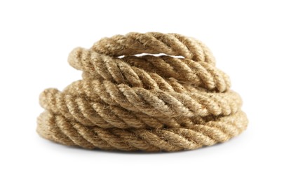 Photo of Bundle of hemp rope isolated on white