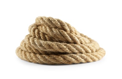 Photo of Bundle of hemp rope isolated on white