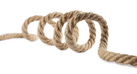 Photo of Hemp rope isolated on white. Organic material