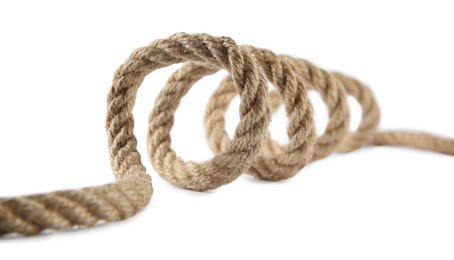 Photo of Hemp rope isolated on white. Organic material