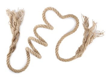 Photo of Hemp rope isolated on white, top view