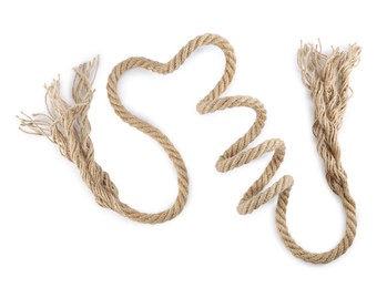 Photo of Hemp rope isolated on white, top view