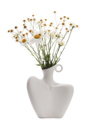 Photo of Beautiful wildflowers in vase isolated on white