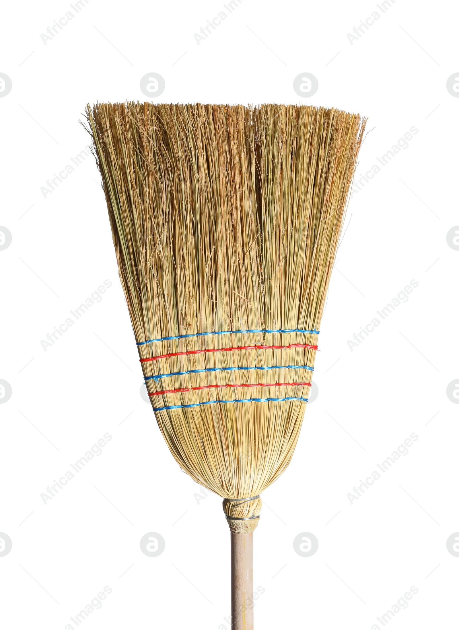 Photo of One straw broom isolated on white. Cleaning tool