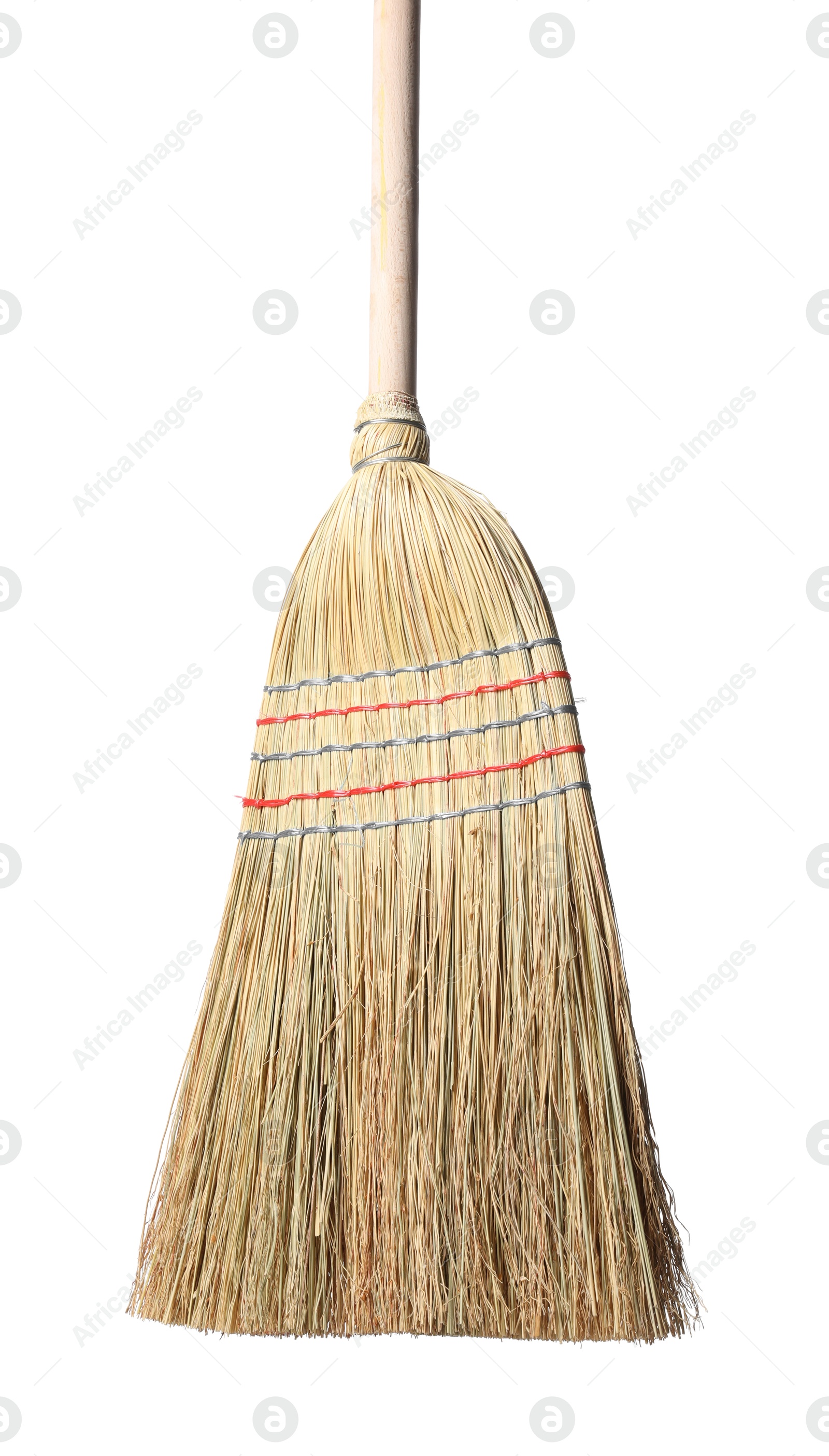 Photo of One straw broom isolated on white. Cleaning tool