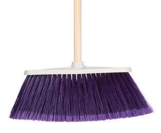 Photo of One broom isolated on white. Cleaning tool