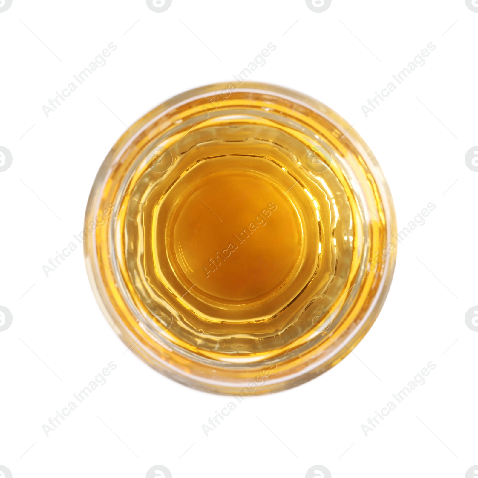 Photo of Glass of tasty grape juice isolated on white, top view