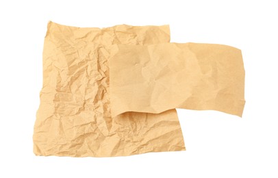 Crumpled kraft paper sheets isolated on white