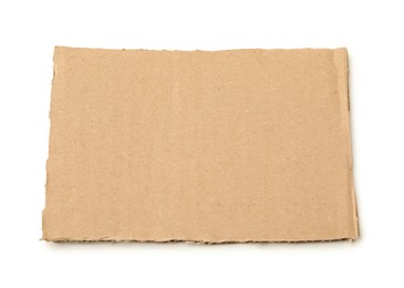 Photo of Piece of brown cardboard isolated on white, top view