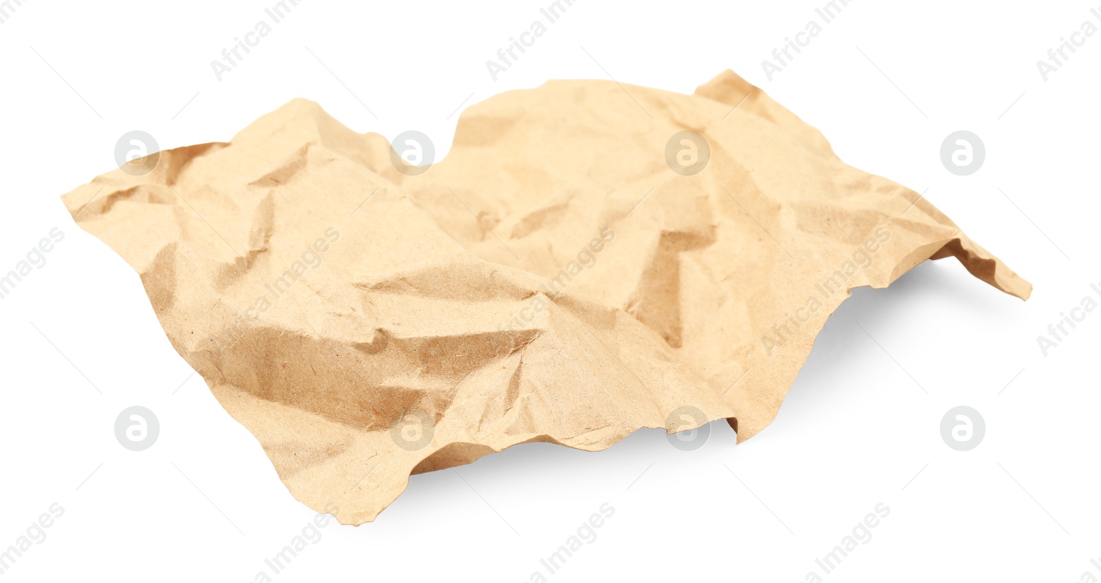 Photo of Crumpled kraft paper sheet isolated on white