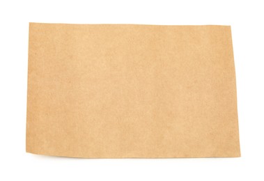 Photo of Kraft paper sheet isolated on white, top view