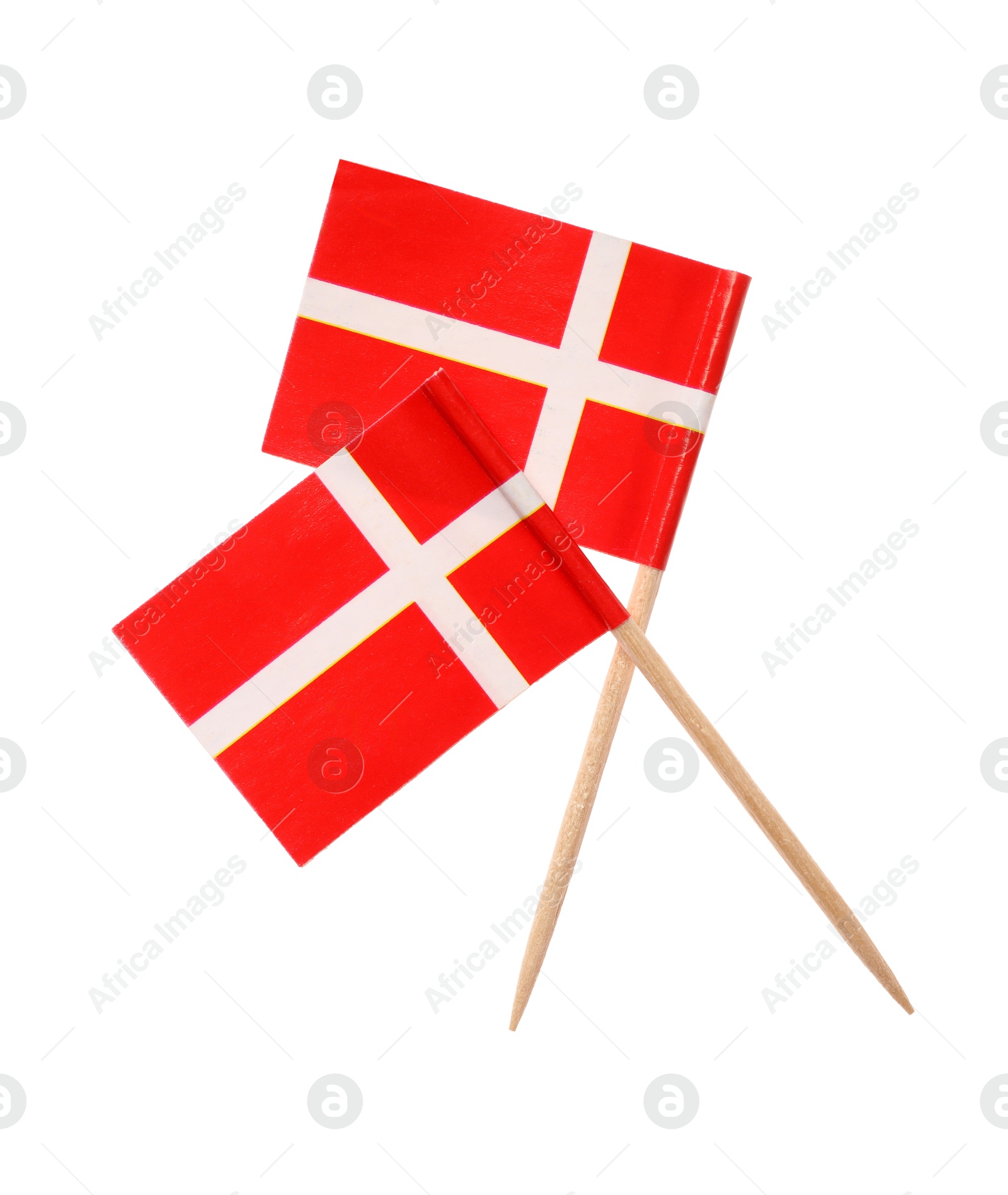 Photo of Small paper flags of Denmark isolated on white