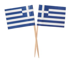 Photo of Small paper flags of Greece isolated on white