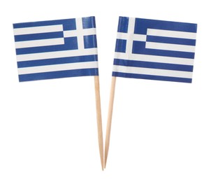 Photo of Small paper flags of Greece isolated on white