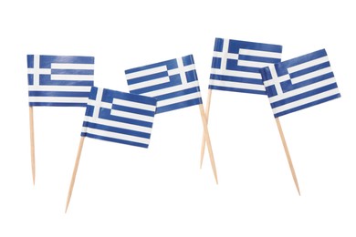 Small paper flags of Greece isolated on white