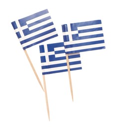 Photo of Small paper flags of Greece isolated on white