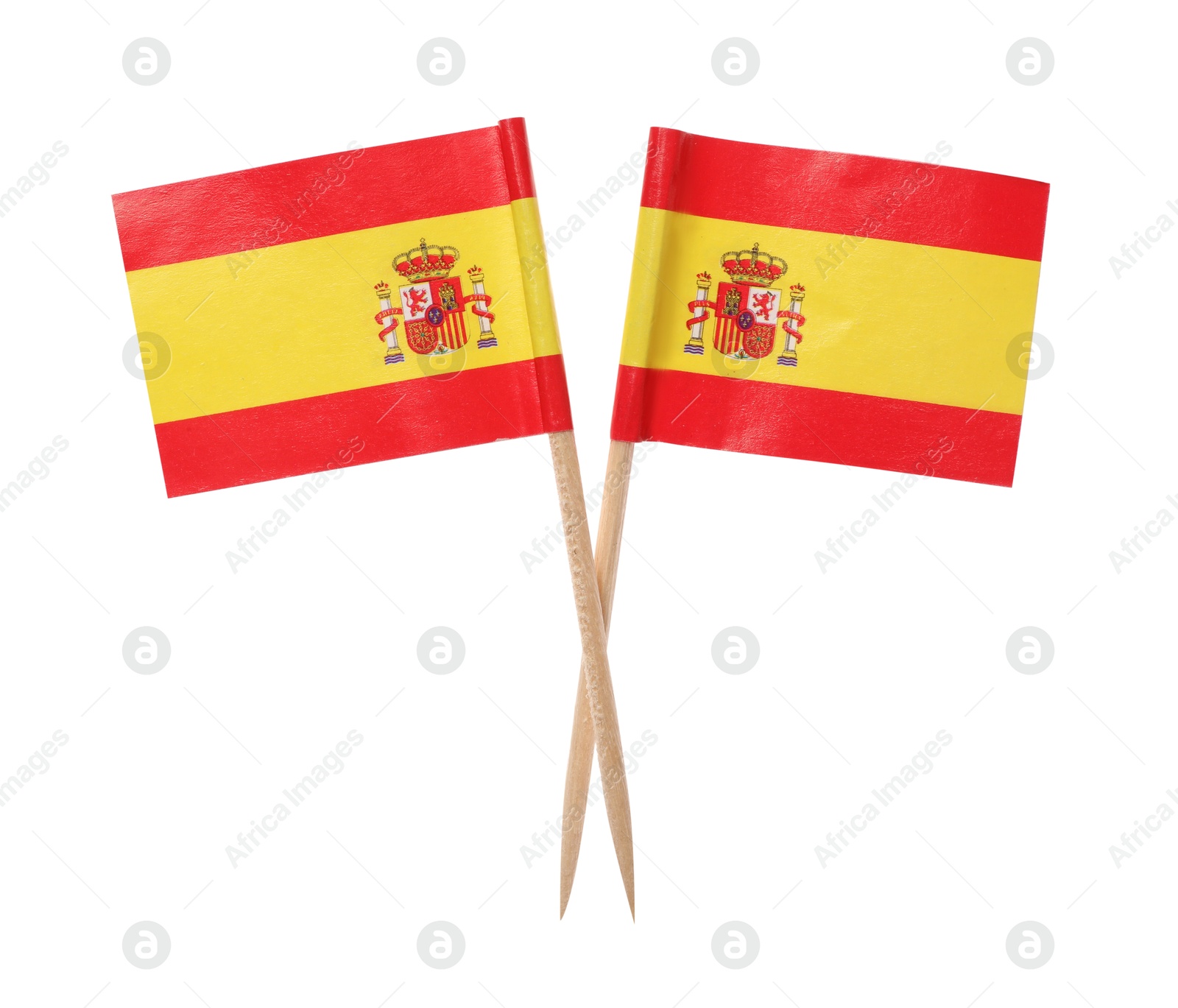 Photo of Small paper flags of Spain isolated on white