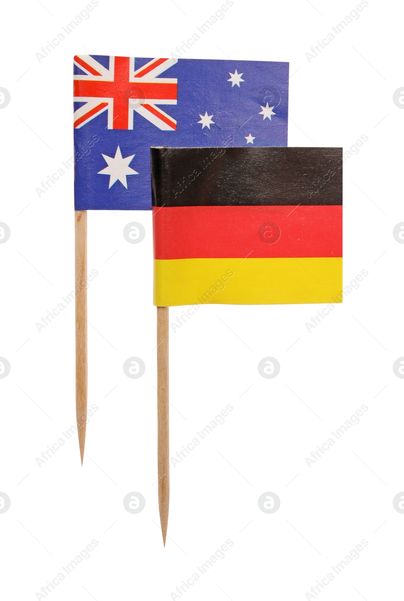 Photo of Small paper flags of Germany and Australia isolated on white