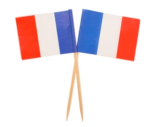 Small paper flags of France isolated on white