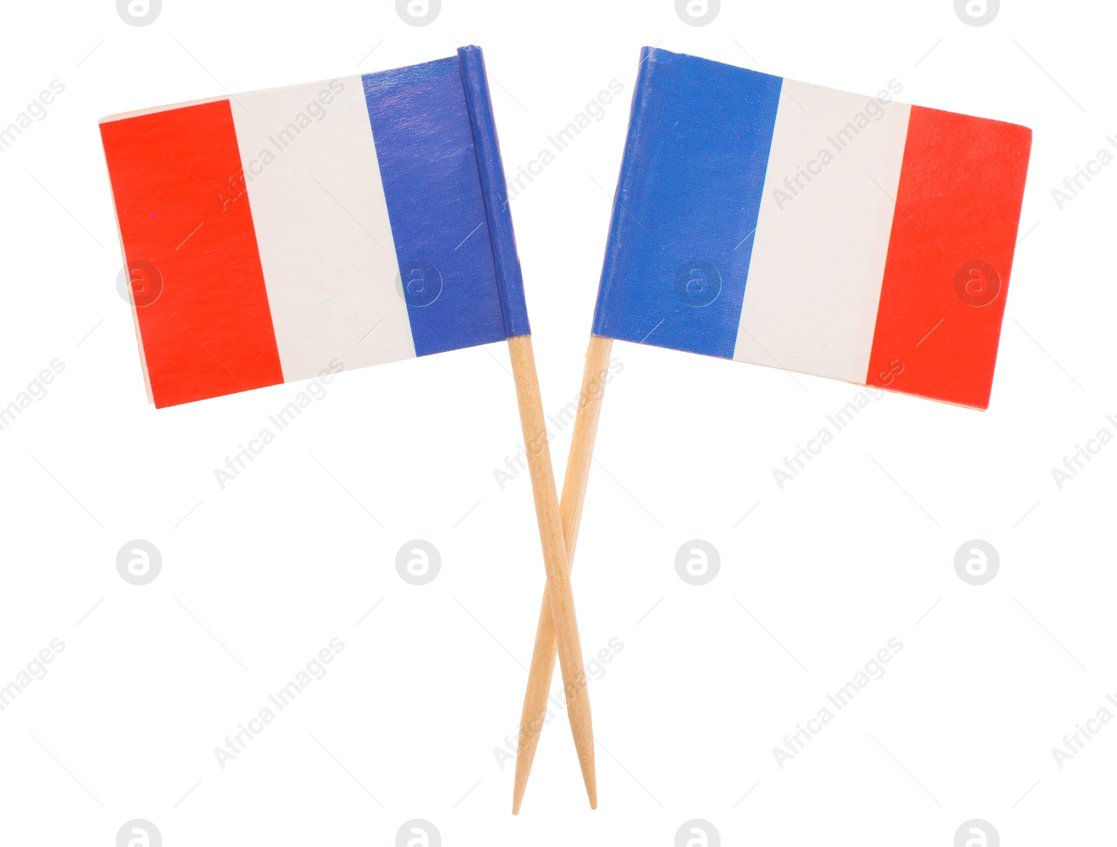 Photo of Small paper flags of France isolated on white