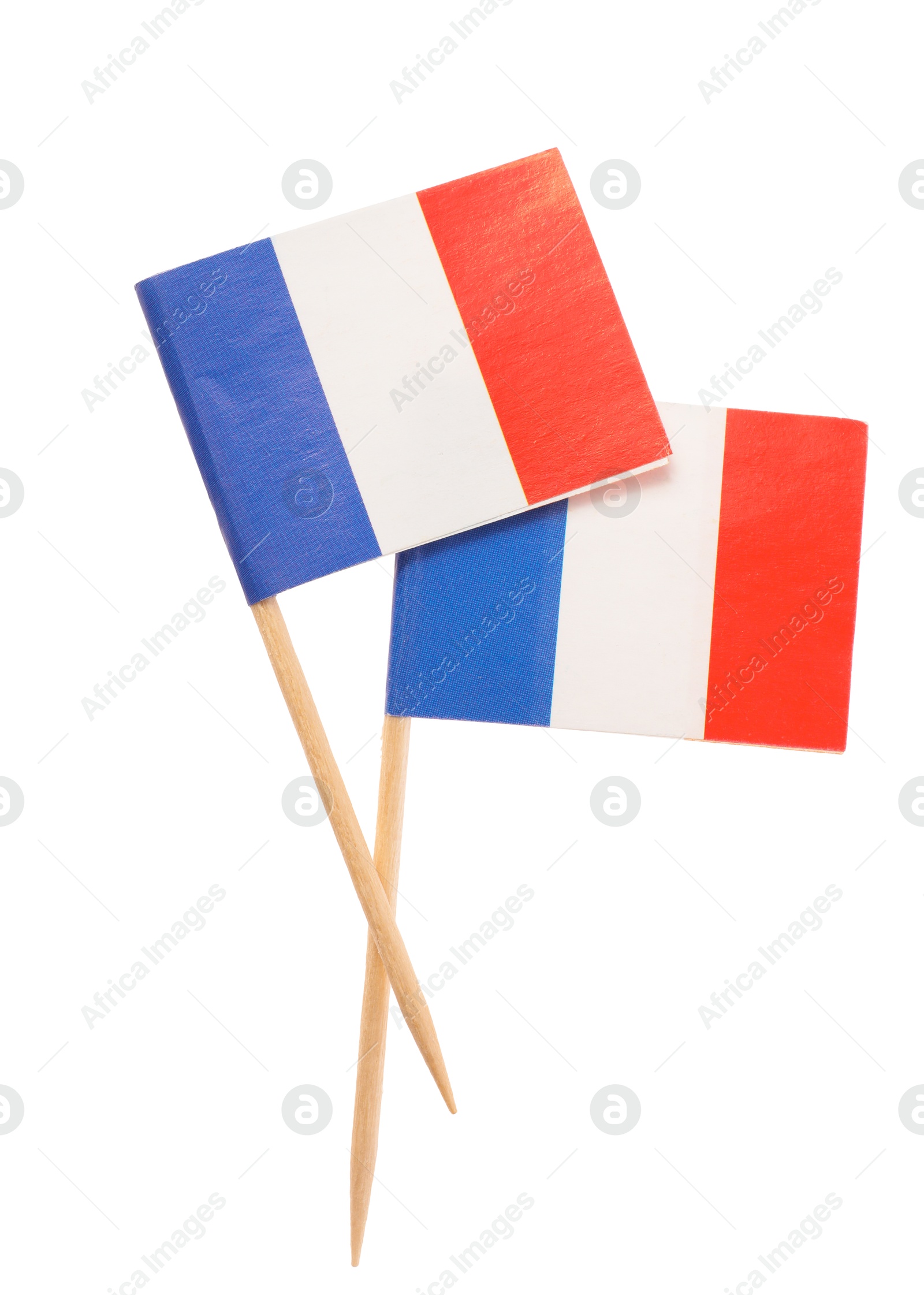 Photo of Small paper flags of France isolated on white