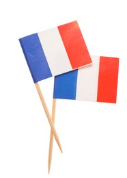 Small paper flags of France isolated on white