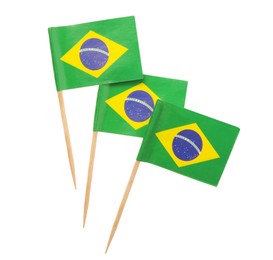 Small paper flags of Brazil isolated on white