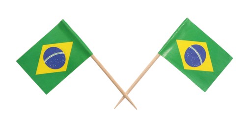 Small paper flags of Brazil isolated on white