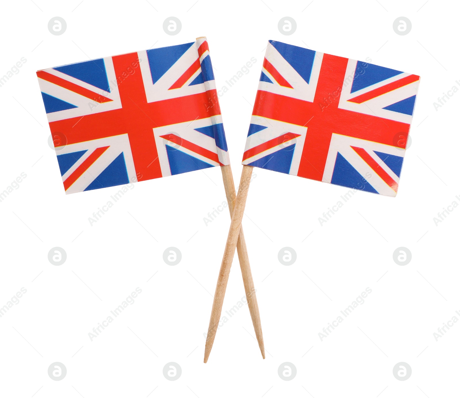 Photo of Small paper flags of United Kingdom isolated on white