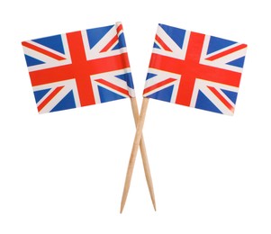 Photo of Small paper flags of United Kingdom isolated on white