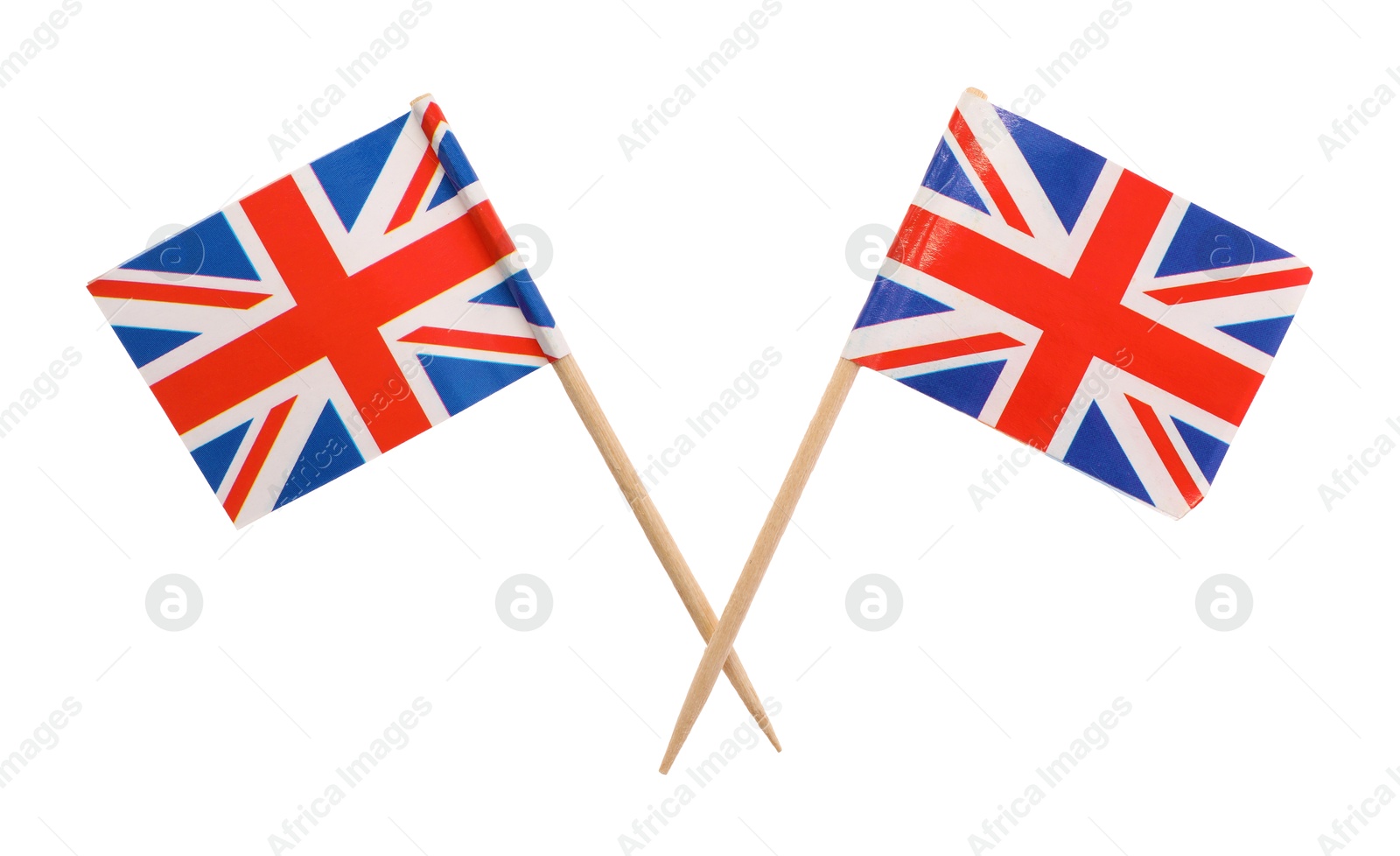 Photo of Small paper flags of United Kingdom isolated on white